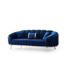 Divano Bentley 3 posti in tessuto Babyface 14 blu con piedini oro