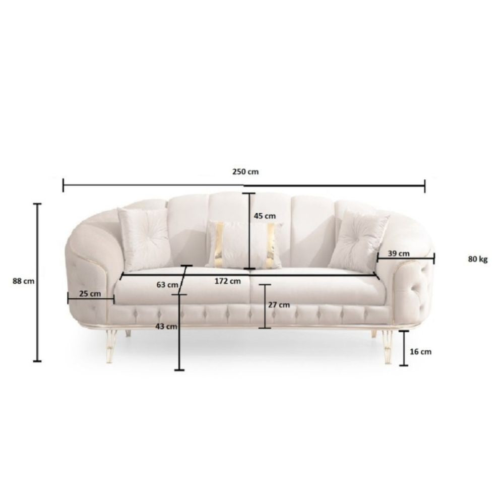 Divano Bentley 3 posti in tessuto Babyface 14 blu con piedini oro