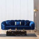 Divano Bentley 3 posti in tessuto Babyface 14 blu con piedini oro
