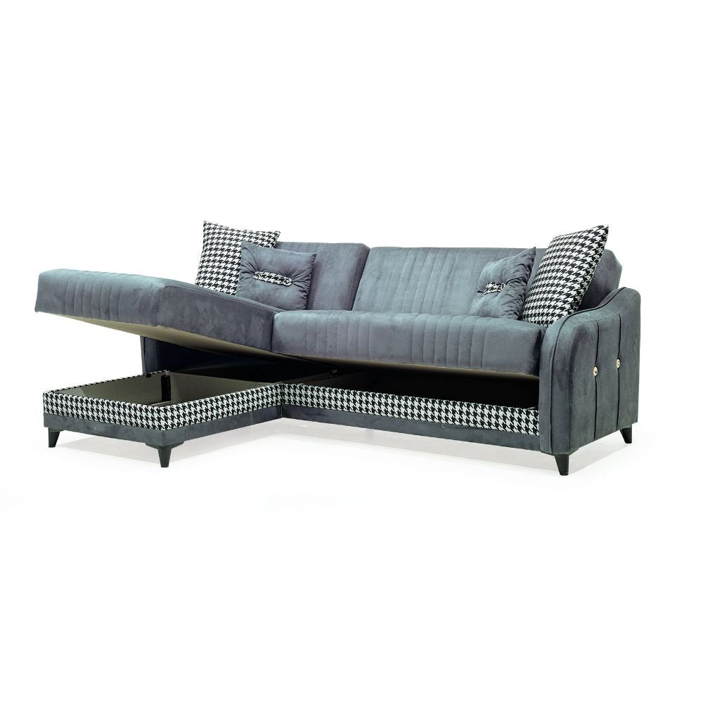 Divano con penisola contenitore reversibile Laos grigio 246x138x92 H