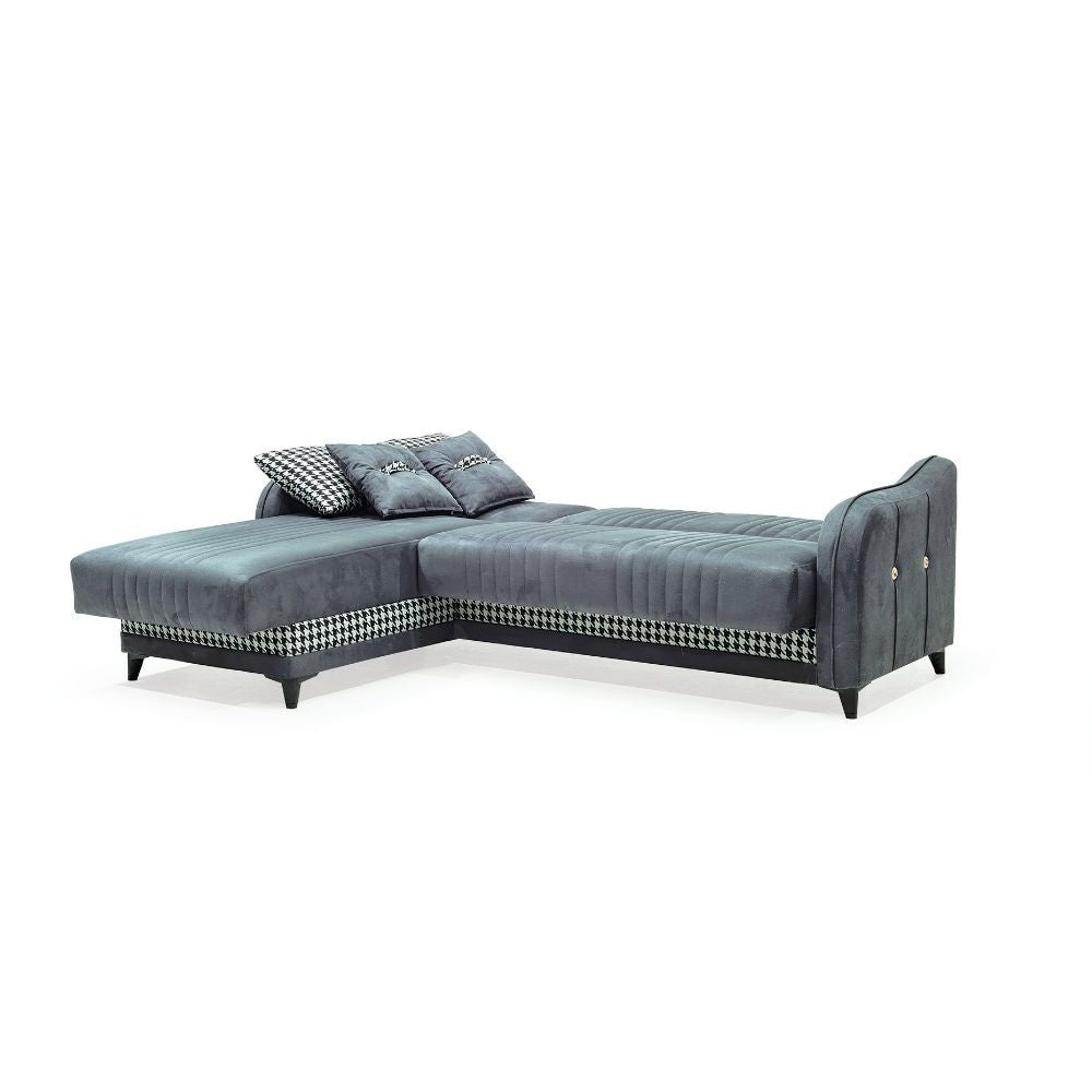 Divano con penisola contenitore reversibile Laos grigio 246x138x92 H