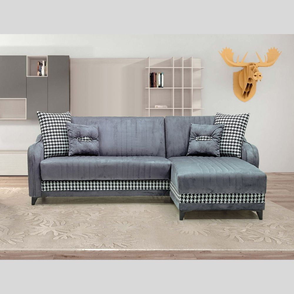 Divano con penisola contenitore reversibile Laos grigio 246x138x92 H