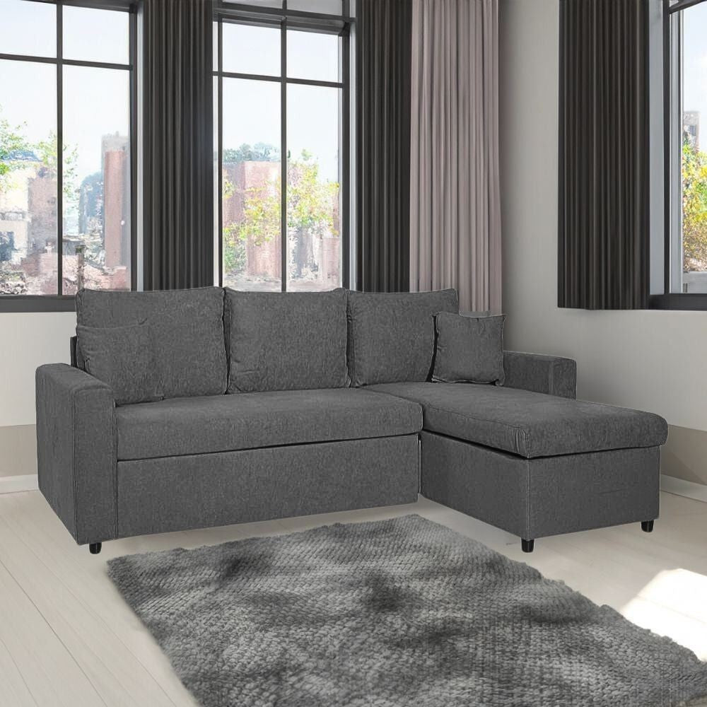 Divano con penisola reversibile Golf e letto estraibile tessuto grigio scuro Barrel 92