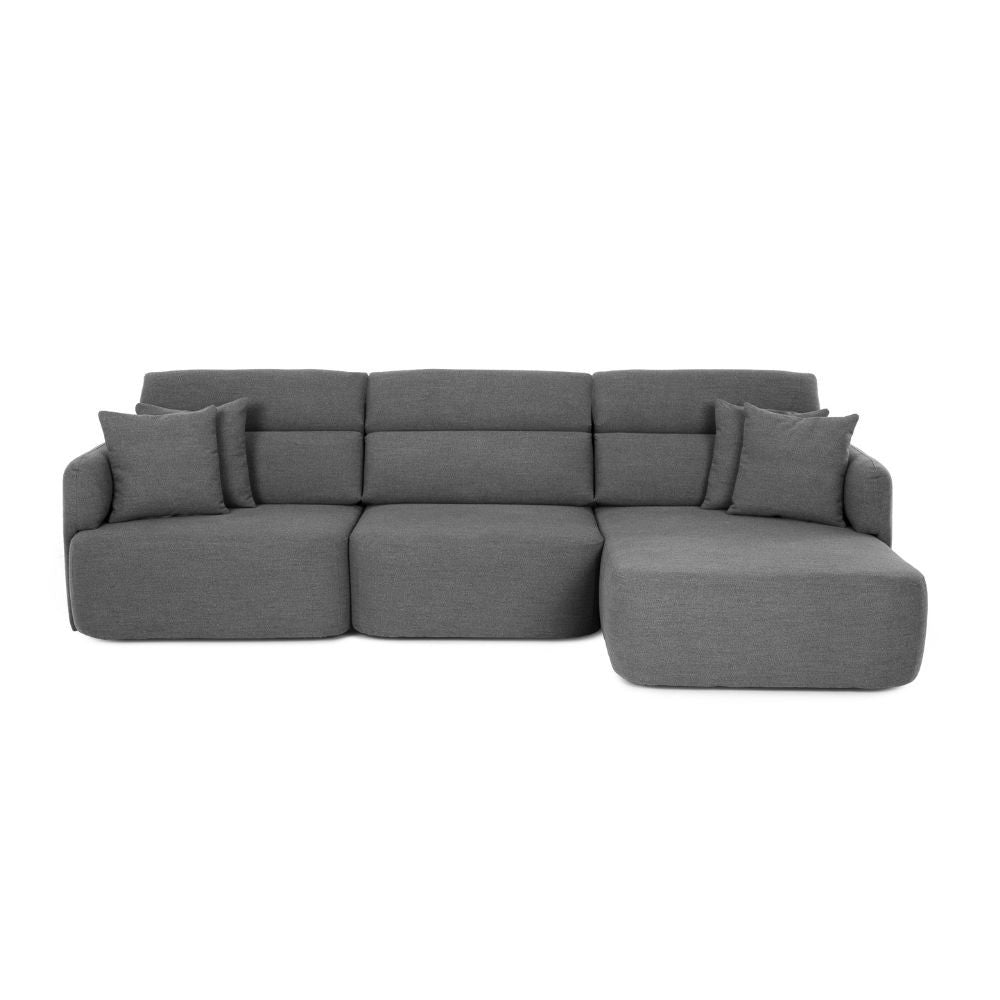 Divano con penisola reversibile Koda con seduta traslante in tessuto Vardo G1312 grigio scuro