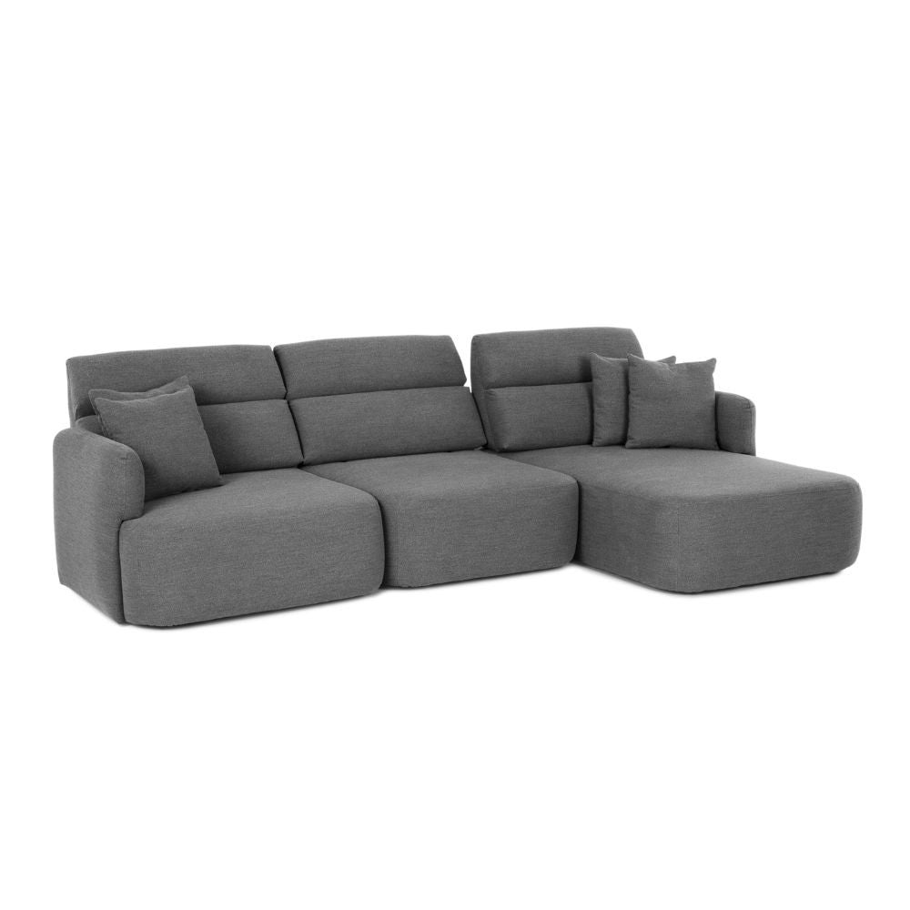 Divano con penisola reversibile Koda con seduta traslante in tessuto Vardo G1312 grigio scuro