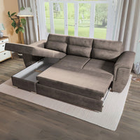 Divano Kendall II con letto estraibile e penisola contenitore reversibile in tessuto Giulia 9703 cappuccino
