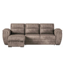Divano Kendall II con letto estraibile e penisola contenitore reversibile in tessuto Giulia 9703 cappuccino
