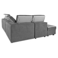 Divano Kutri penisola letto e contenitore bicolore Luna24 grigio elephant e Luna19 grigio chiaro