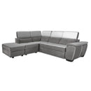 Divano Kutri penisola letto e contenitore bicolore Luna24 grigio elephant e Luna19 grigio chiaro
