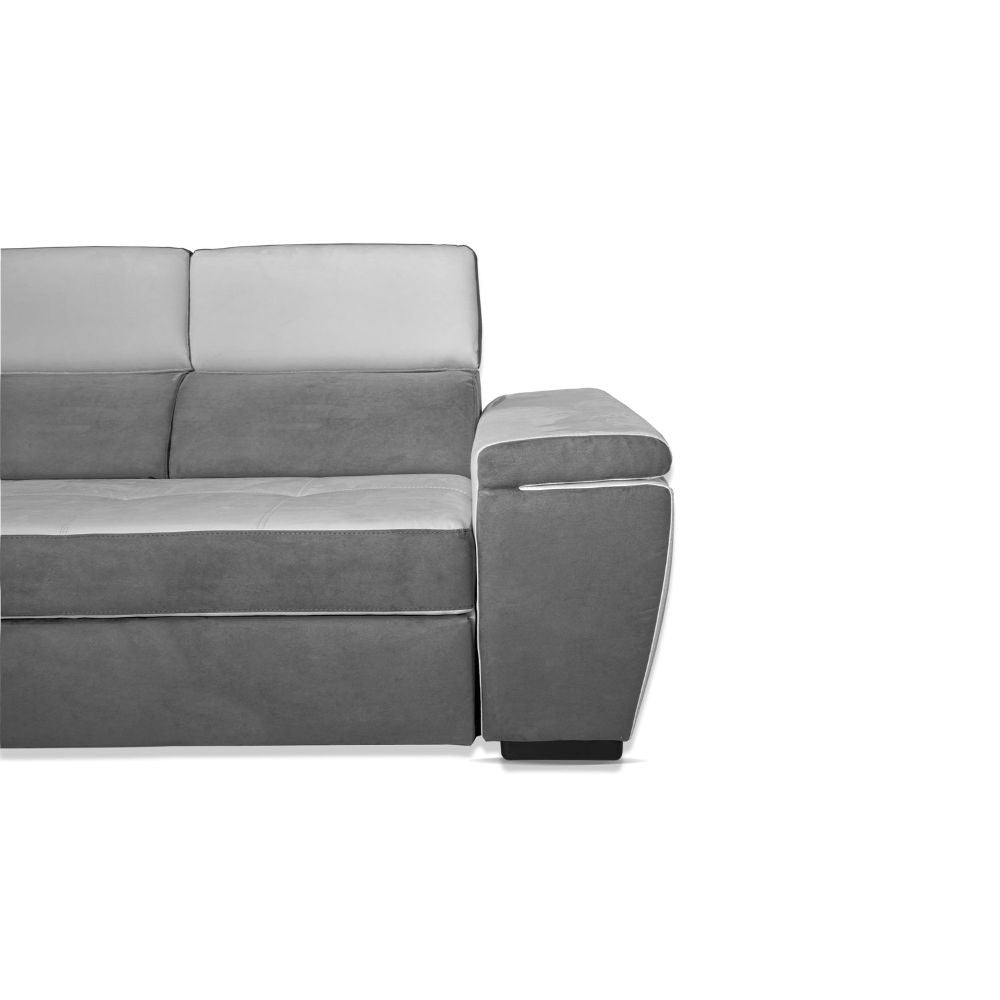 Divano Kutri penisola letto e contenitore bicolore Luna24 grigio elephant e Luna19 grigio chiaro