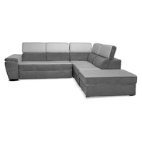 Divano Kutri penisola letto e contenitore bicolore Luna24 grigio elephant e Luna19 grigio chiaro
