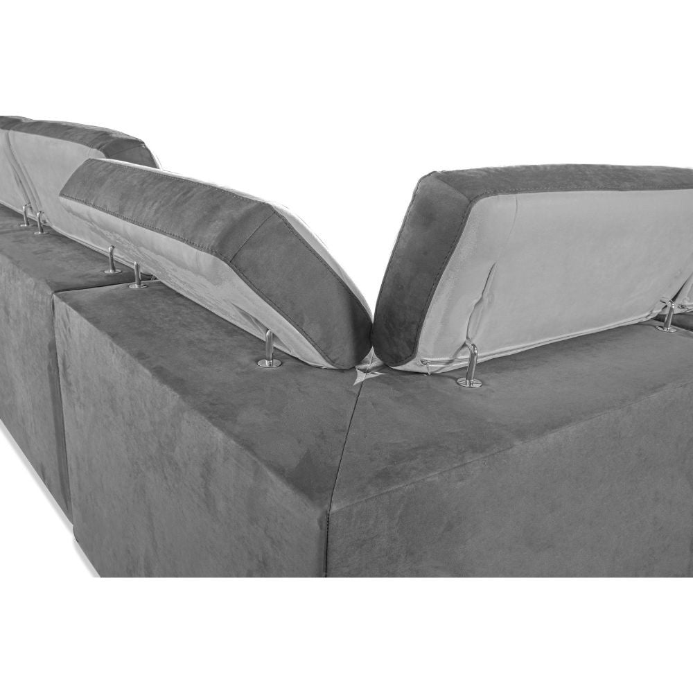 Divano Kutri penisola letto e contenitore bicolore Luna24 grigio elephant e Luna19 grigio chiaro