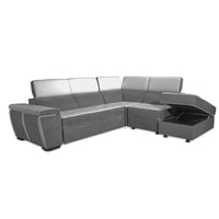 Divano Kutri penisola letto e contenitore bicolore Luna24 grigio elephant e Luna19 grigio chiaro