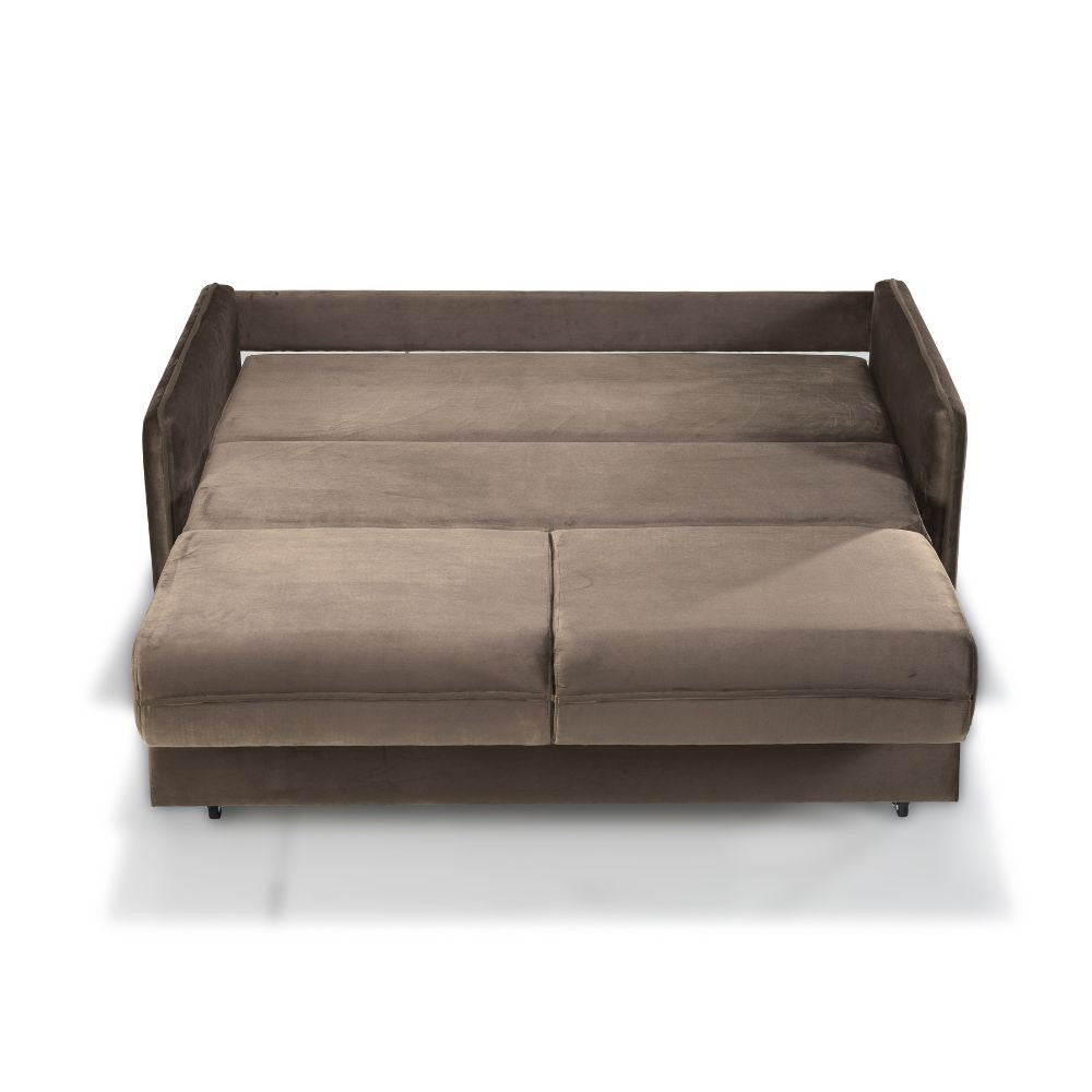 Divano letto 2 posti Alcona con contenitore in tessuto colore cappuccino