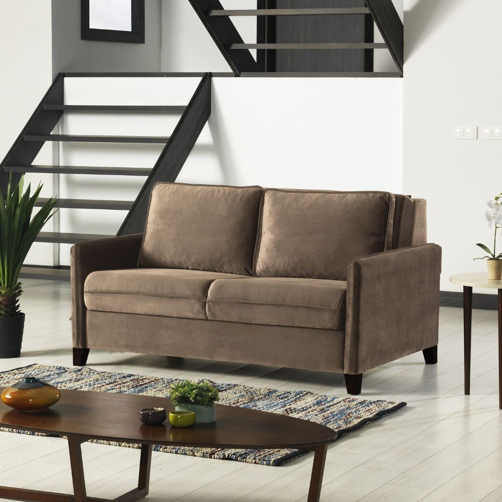 Divano letto 2 posti Alcona con contenitore in tessuto colore cappuccino