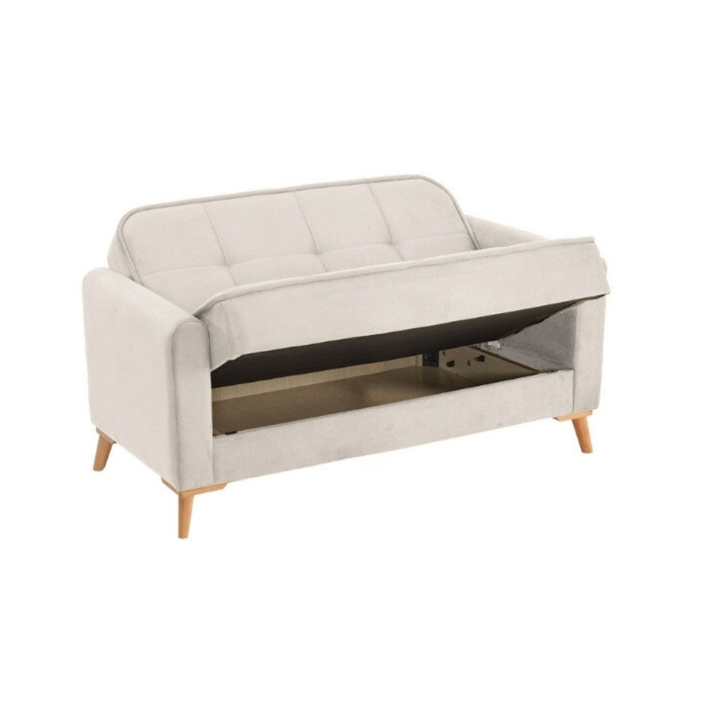 Divano letto 2 posti Marina contenitore colore Austin 2 beige con piedi in legno