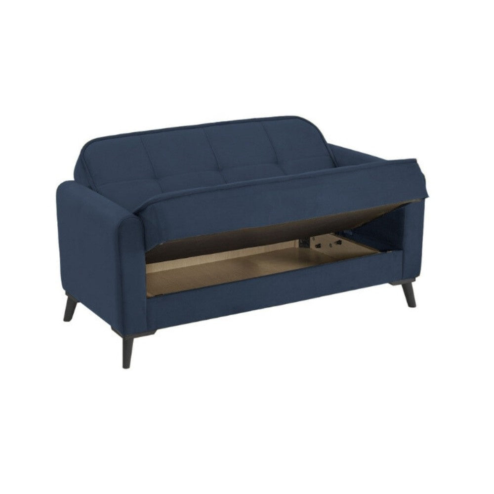 Divano letto 2 posti Marina contenitore in Austin 15 blu e piedi neri