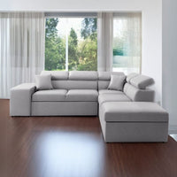 Divano letto angolare reversibile New Belen con contenitore e 2 pouff estraibili in tessuto Portland 90 grigio