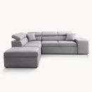Divano letto angolare reversibile New Belen con contenitore e 2 pouff estraibili in tessuto Portland 90 grigio