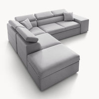Divano letto angolare reversibile New Belen con contenitore e 2 pouff estraibili in tessuto Portland 90 grigio