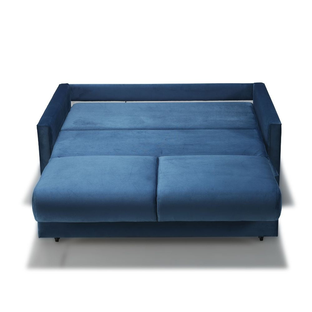 Divano letto Calion contenitore in Twist 12 light blue con piedi in legno
