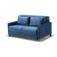 Divano letto Calion contenitore in Twist 12 light blue con piedi in legno