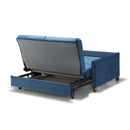 Divano letto Calion contenitore in Twist 12 light blue con piedi in legno