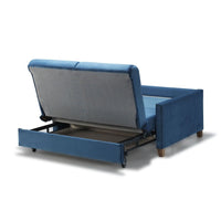 Divano letto Calion contenitore in Twist 12 light blue con piedi in legno