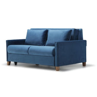 Divano letto Calion contenitore in Twist 12 light blue con piedi in legno