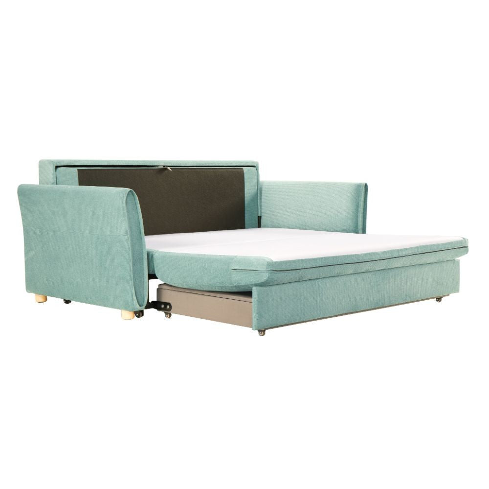 Divano letto Cassie con contenitore colore verde acqua