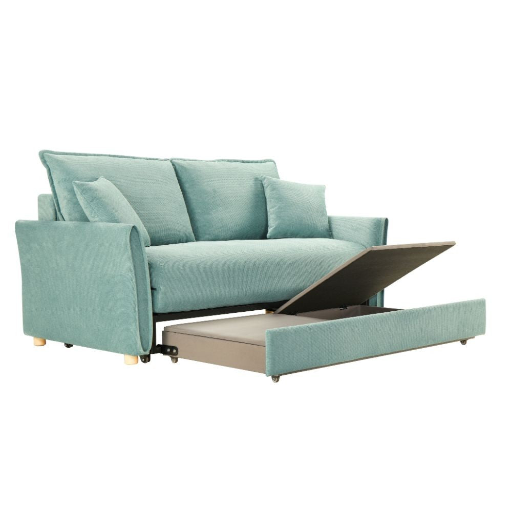 Divano letto Cassie con contenitore colore verde acqua