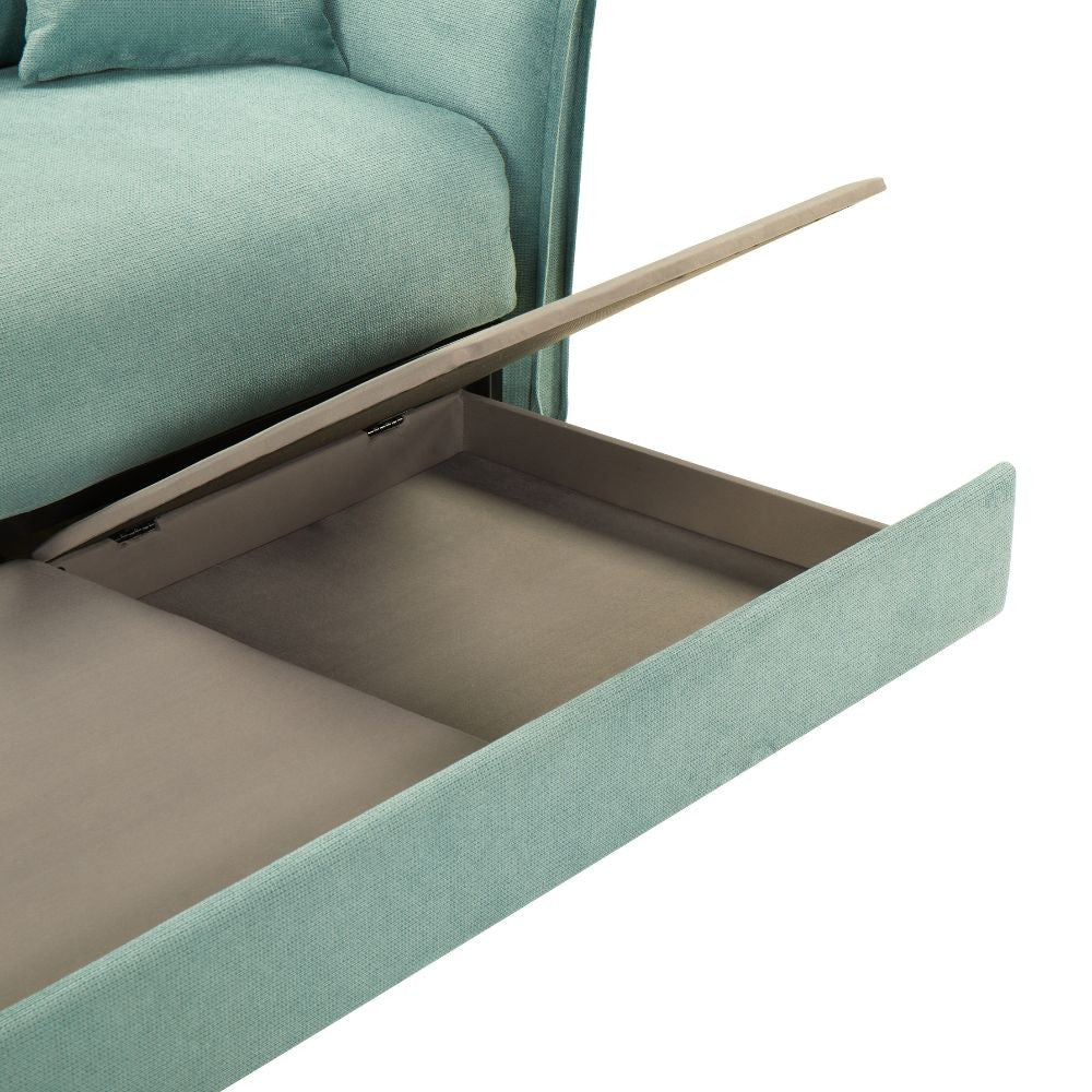 Divano letto Cassie con contenitore colore verde acqua