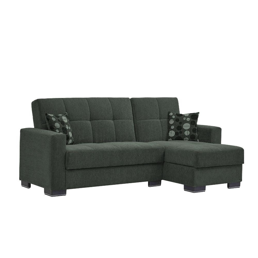 Divano letto con penisola Fermina Lounge con doppio contenitore in Crown 12 verde oliva