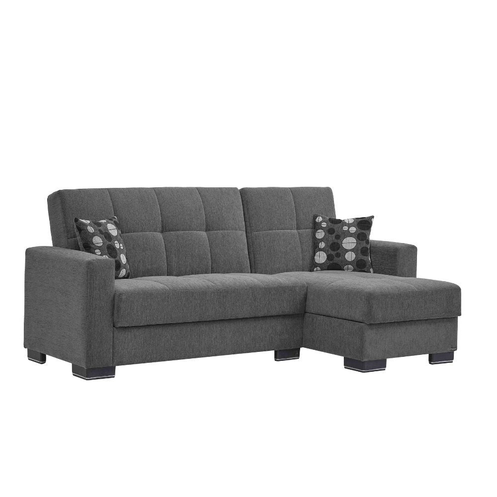 Divano letto con penisola Fermina Lounge con doppio contenitore in Crown 18 grigio