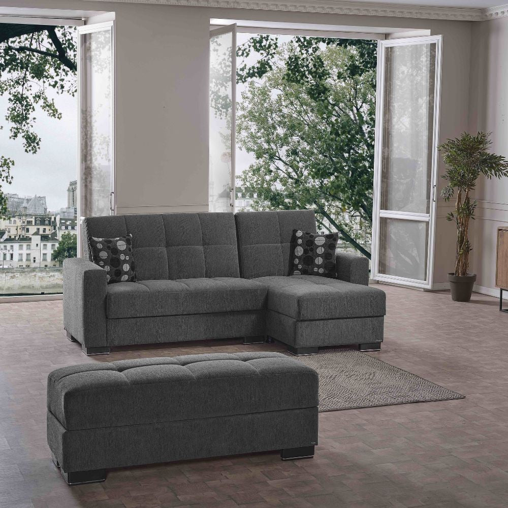 Divano letto con penisola Fermina Lounge con doppio contenitore in Crown 18 grigio