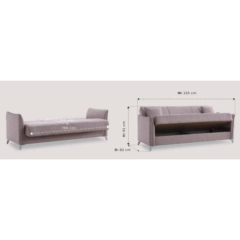 Divano letto contenitore Alder 3 posti colore tortora Mina 07