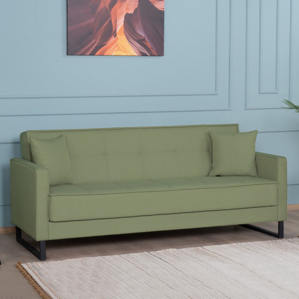 Divano letto contenitore Legen 3 posti in vellutino verde oliva