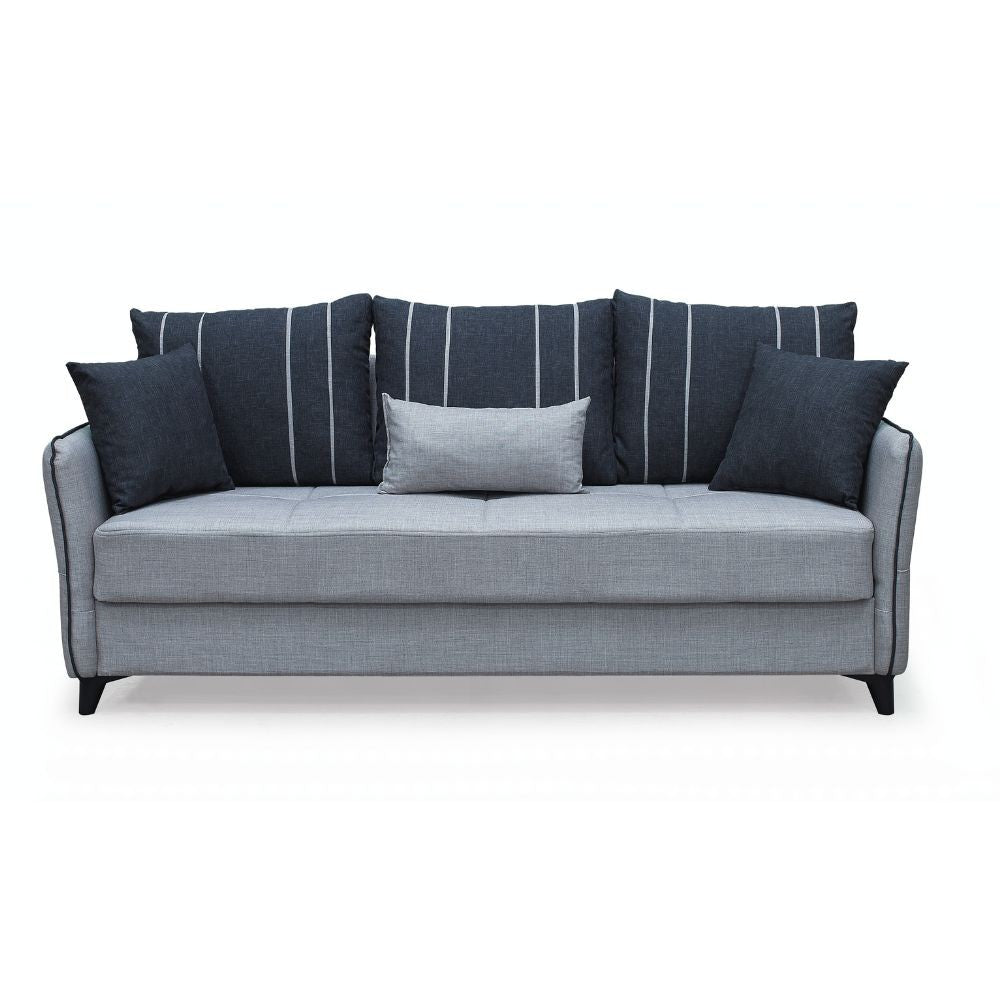 Divano letto contenitore Panama 3 posti colore grigio chiaro e cuscini grigio scuro