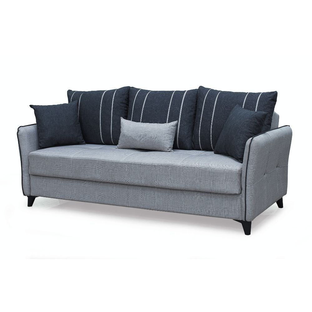 Divano letto contenitore Panama 3 posti colore grigio chiaro e cuscini grigio scuro