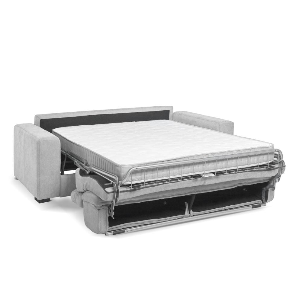 Divano letto Crien 3 posti poggiatesta reclinabili colore Luna 13 grigio chiaro piedini quadrati