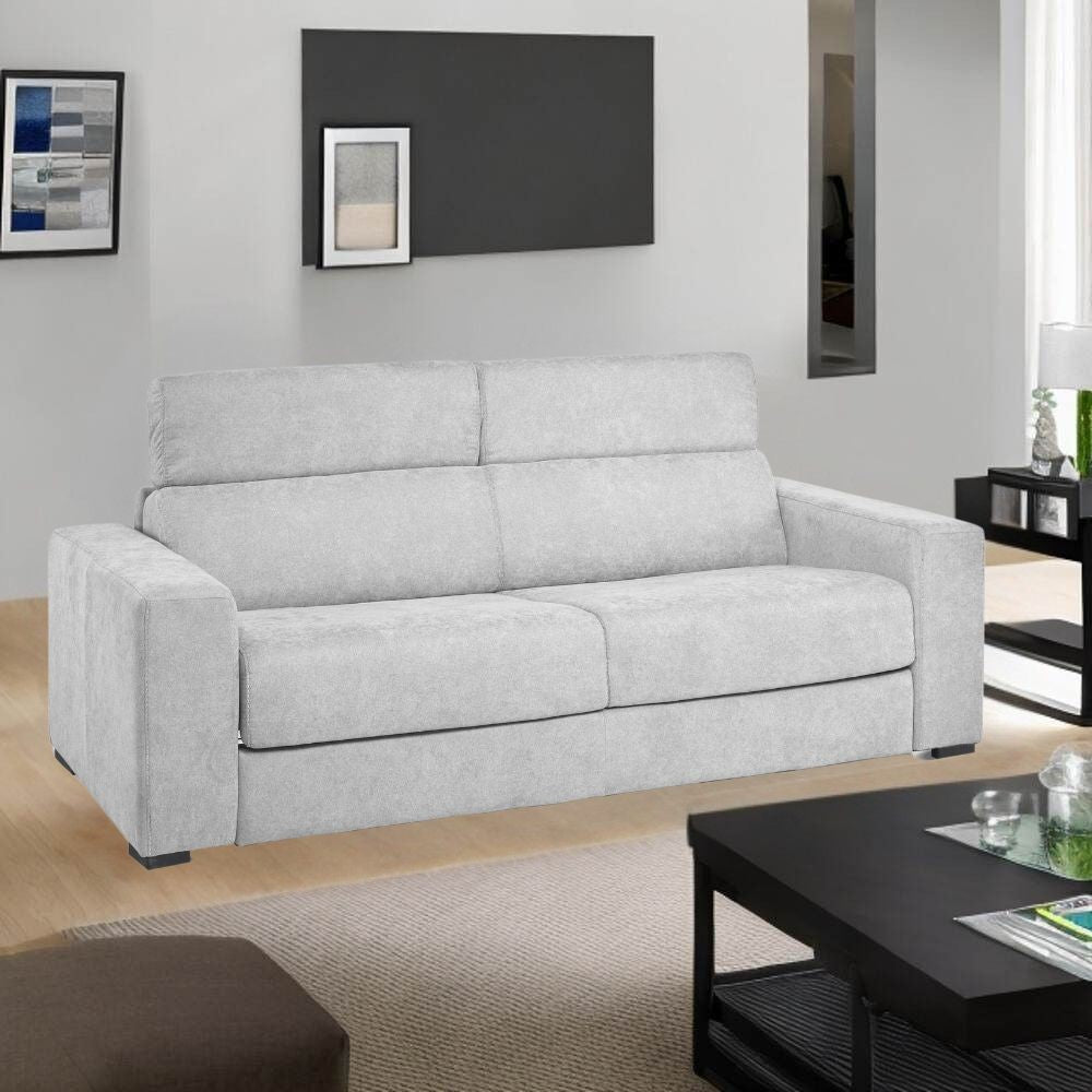 Divano letto Crien 3 posti poggiatesta reclinabili colore Luna 13 grigio chiaro piedini quadrati