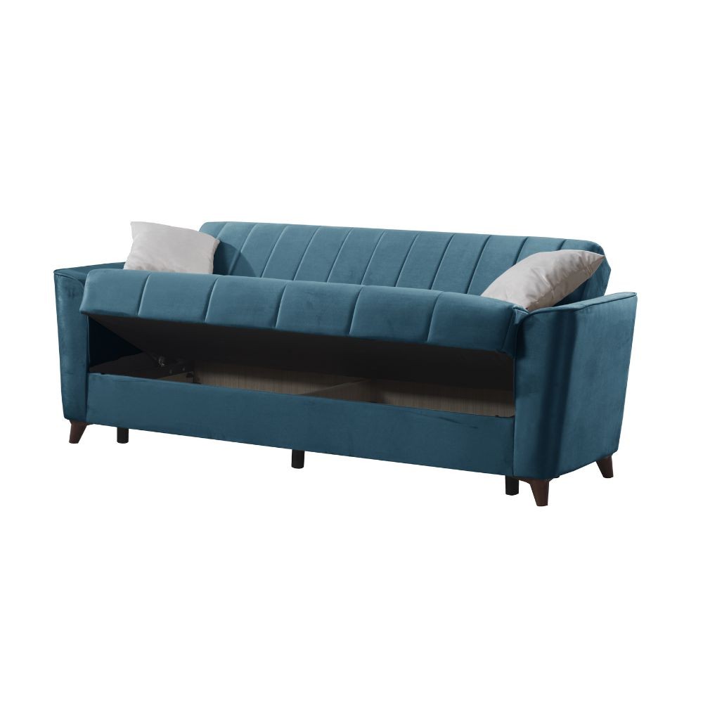 Divano letto Duca con contenitore in velluto colore blu