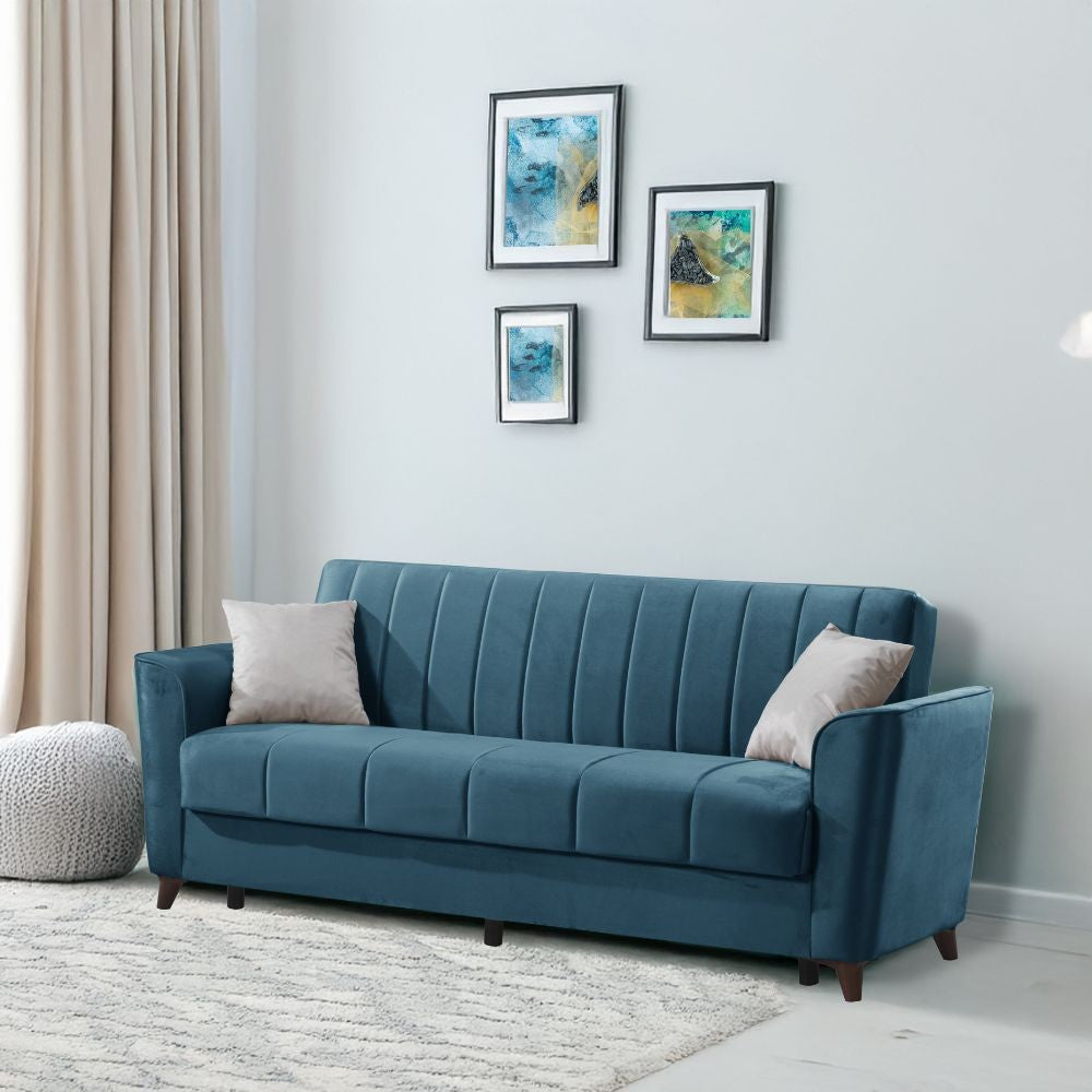 Divano letto Duca con contenitore in velluto colore blu