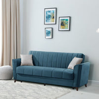 Divano letto Duca con contenitore in velluto colore blu