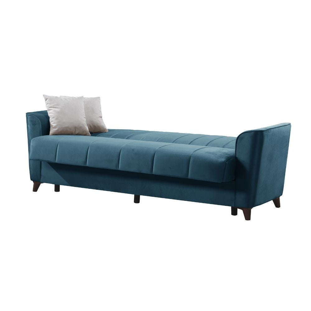 Divano letto Duca con contenitore in velluto colore blu