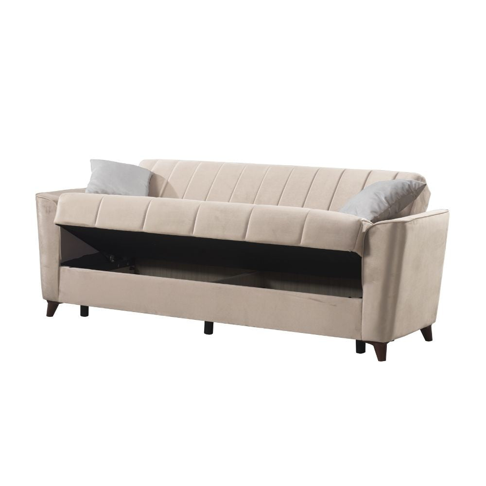 Divano letto Duca con contenitore in velluto colore crema