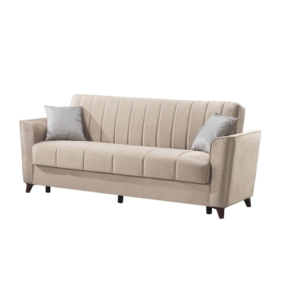 Divano letto Duca con contenitore in velluto colore crema