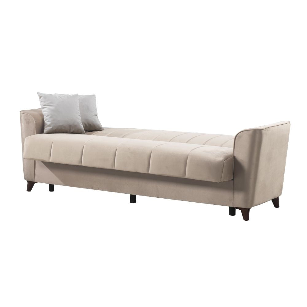Divano letto Duca con contenitore in velluto colore crema