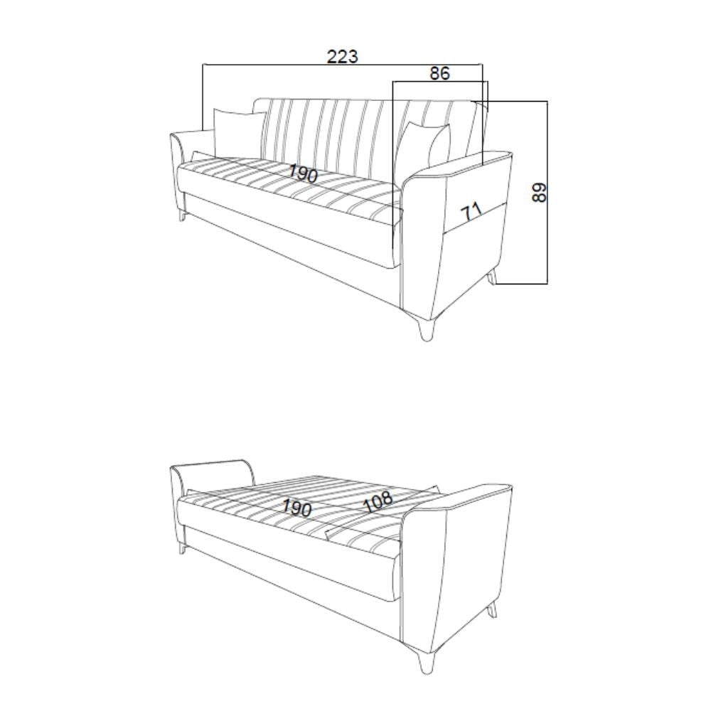 Divano letto Duca con contenitore in velluto colore crema