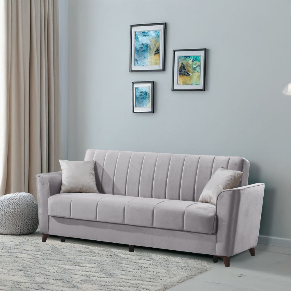 Divano letto Duca con contenitore in velluto colore grigio